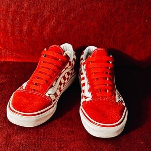 Vans Old Skool Red toe Red and White Checkerboard Print Sz.M5, W 6.5